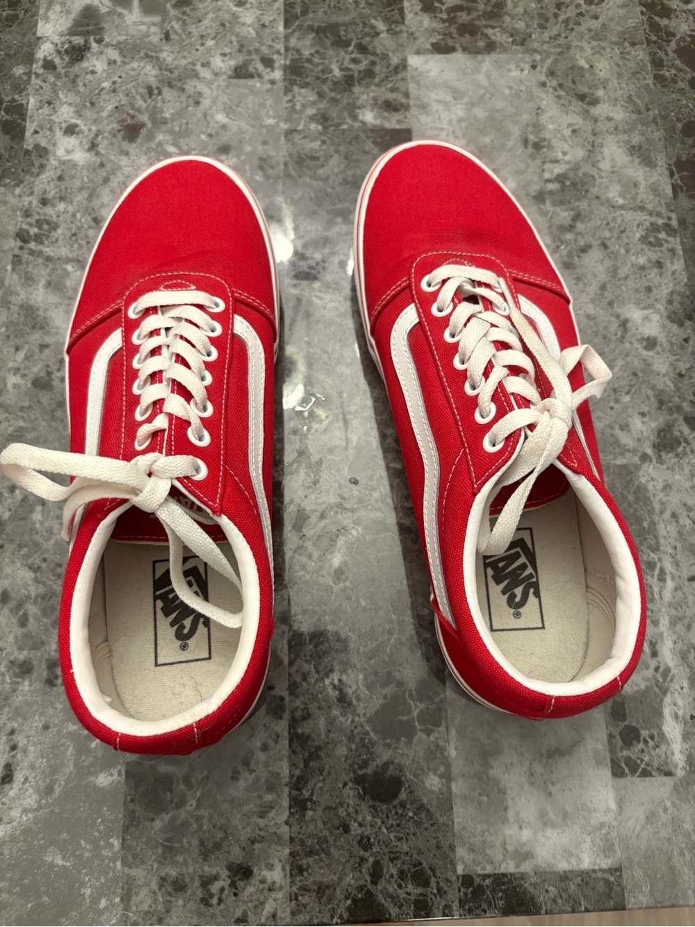 Vans Red Canvas Old Skool Sneakers with White Stripe